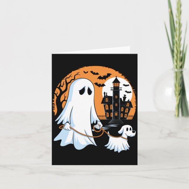 Carte Chien fantôme marchant Halloween (Devant)