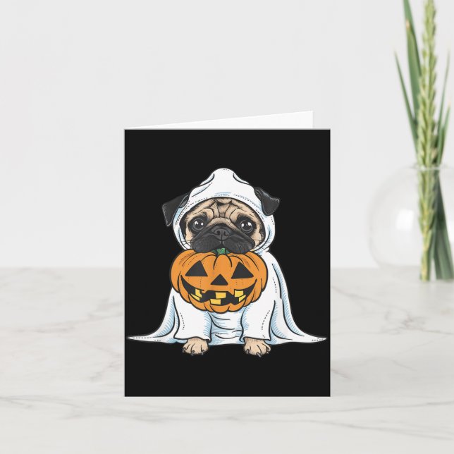 Carte Chien fantôme Pug Halloween (Devant)