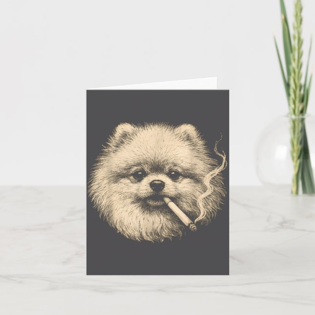 Carte Chien fumant cigarette drôle mème Méranien  (Devant)
