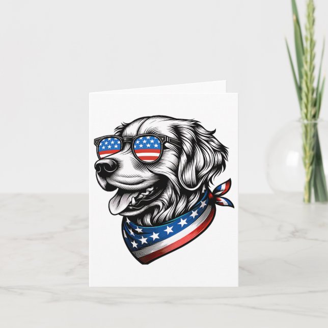 Carte Chien Golden Retriever Patriotique 4 Juillet Améri (Devant)