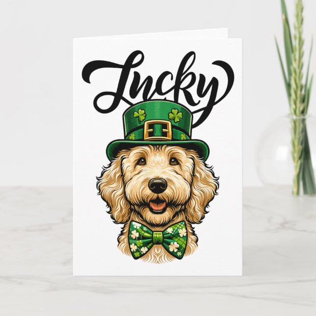 Carte Chien Goldendoodle Chanceux Saint-Patrick Enfants  (Devant)