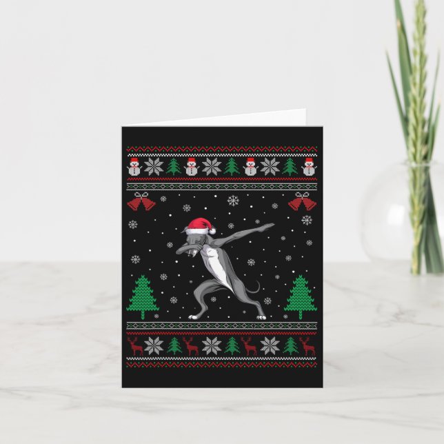 Carte Chien Greyhound Dabbing Chapeau de Père Noël Garço (Devant)
