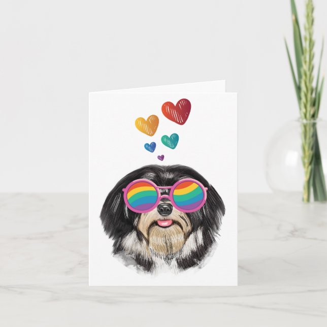 Carte Chien Havanais avec coeurs Saint-Valentin (Devant)