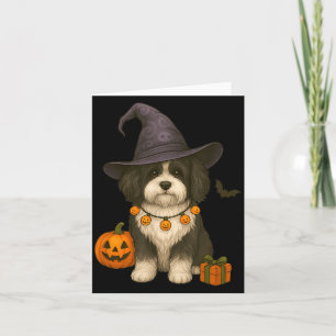 Carte Chien Havanais noir et blanc Halloween