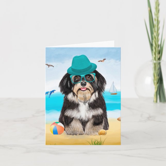 Carte Chien Havanais sur la plage (Devant)
