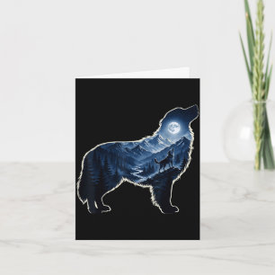 Carte Chien hurlant forêt de montagne au clair de lune s