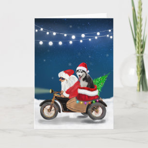 Carte Chien Husky Sibérien Noël Père Noël