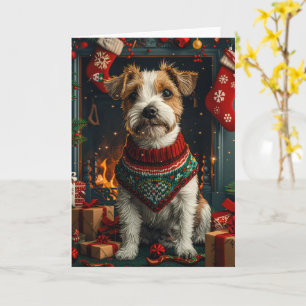 Carte Chien Jack Russell avec des cadeaux de Noël Chemin