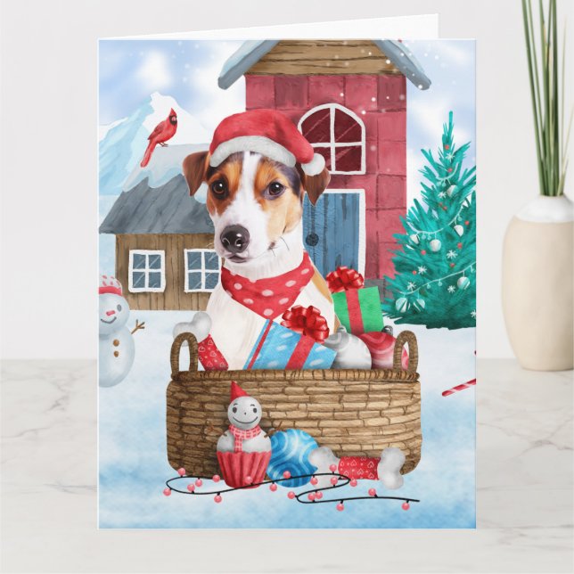Carte Chien Jack Russell dans la neige Maison de chien d (Devant)