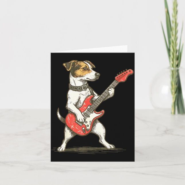 Carte Chien Jack Russell Terrier Joueur de Guitare Rocke (Devant)
