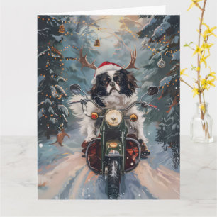 Carte Chien Japonais sur Moto Noël