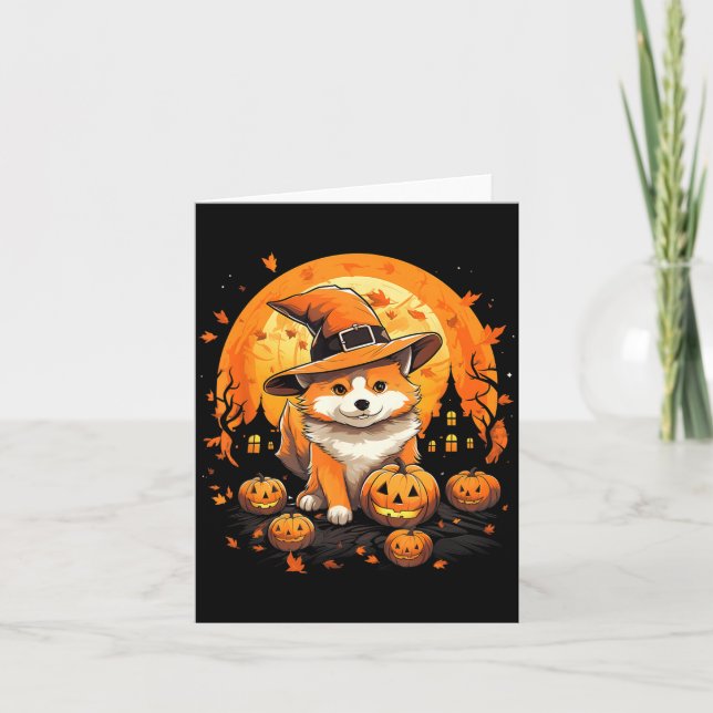 Carte Chien Jindo Sorcière Halloween Effrayant (Devant)