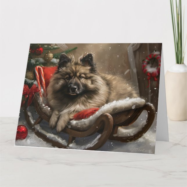 Carte Chien Keeshond Noël Festif (Devant)
