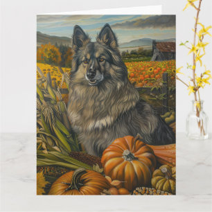 Carte Chien Keeshond Récolte d'Automne Action de Grâce