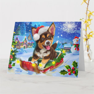 Carte Chien Kelpie Australien dans un traîneau Noël enne