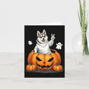 Carte Chien Klee Kai d'Alaska Fantôme Boo Citrouille Hal
