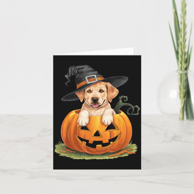 Carte Chien Lab jaune Halloween Citrouille (Devant)