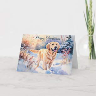 Carte Chien Labrador à l'aquarelle dans la neige Joyeux