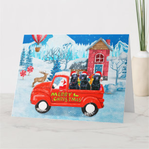 Carte Chien Labrador camion de livraison de Noël enneigé