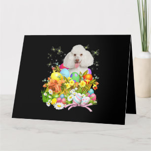 Carte Chien Lapin Caniche Blanc Avec Panier d'Oeufs de P