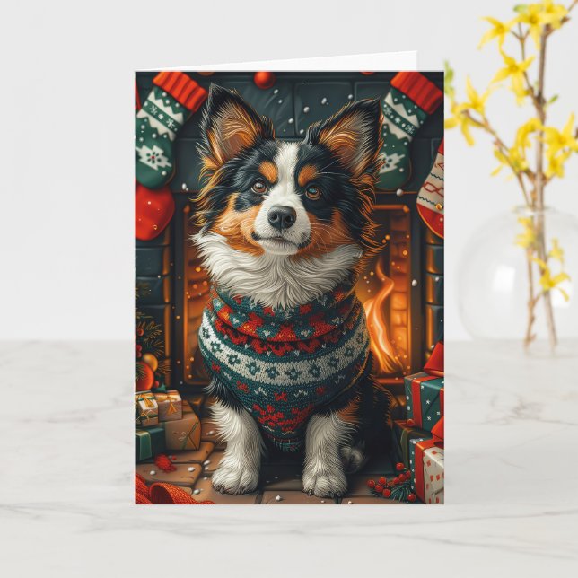 Carte Chien Lapon Finlandais Avec Cheminée Cadeau De Noë (Fleur jaune)