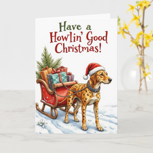 Carte Chien léopard Catahoula fête de Noël (Fleur jaune)