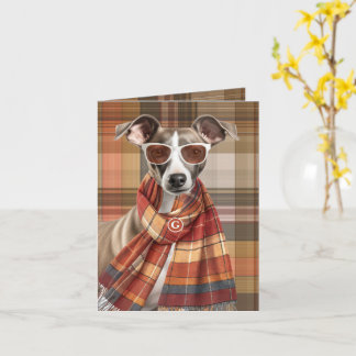 Carte Chien Lévrier et Plaid d'Automne Monogrammé