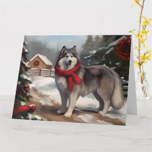 Carte Chien malamué de l'Alaska en Noël de neige