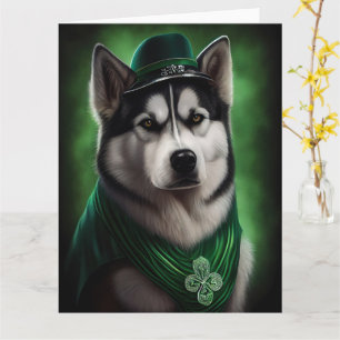 Carte Chien Malamute d'Alaska en tenue de la Saint-Patri