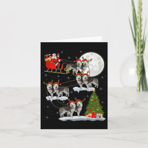 Carte Chien Malamute d'Alaska Père Noël Traîneau Volant