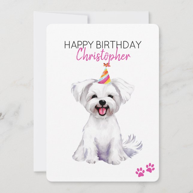 Carte Chien maltais Personnalisé Joyeux Anniversaire (Devant)