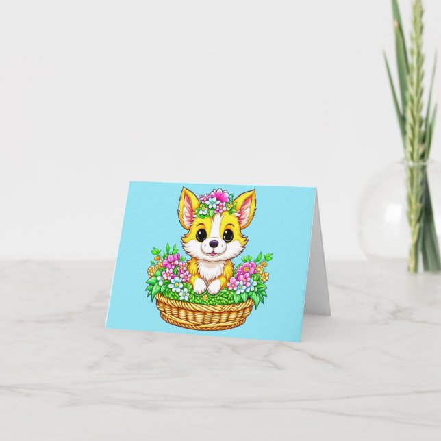 Carte Chien mignon de Pâques de printemps en fleurs (Devant)