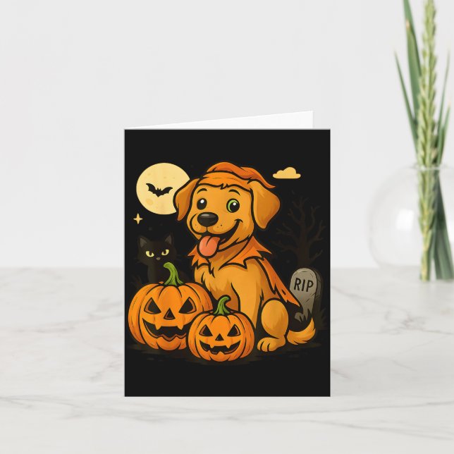 Carte Chien mignon d'Halloween avec citrouilles et chat  (Devant)