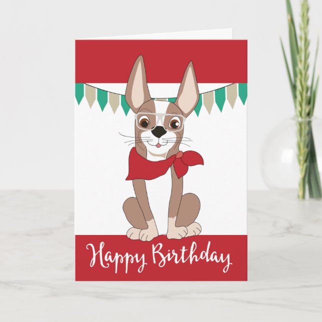 Carte Chien mignon en Bandanna rouge Anniversaire (Devant)