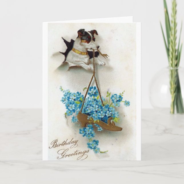 Carte Chien mignon et chaussure voeux d'anniversaire (Devant)