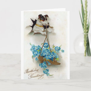 Carte Chien mignon et chaussure voeux d'anniversaire