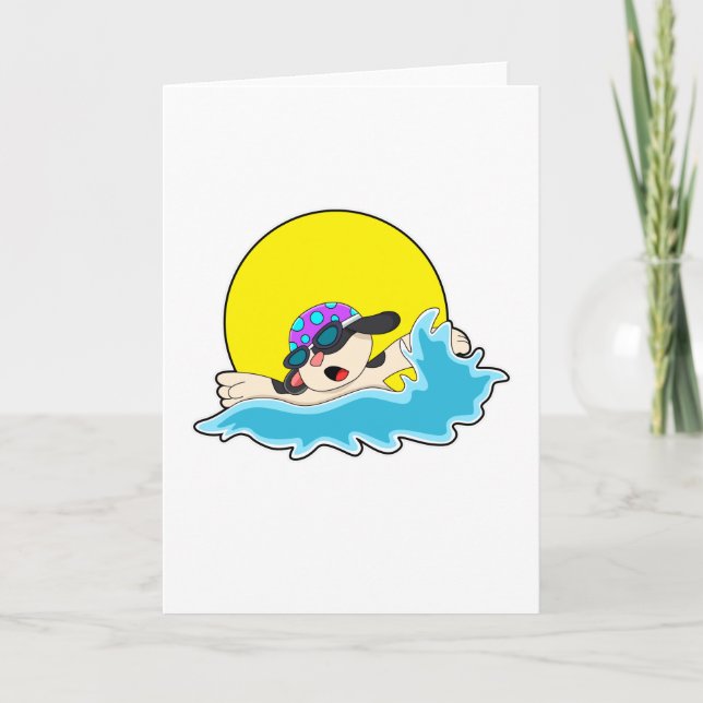 Carte Chien nageant avec lunettes de natation (Devant)