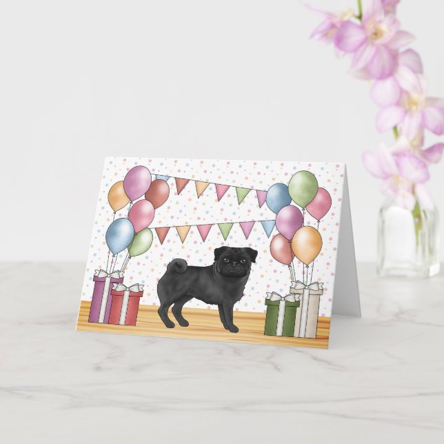 Carte Chien noir Carlin coloré Pastels Joyeux Anniversai (Orchidée)