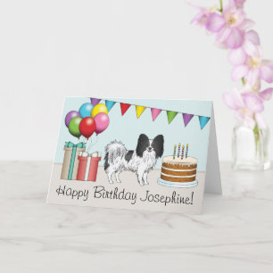 Carte Chien noir et blanc Papillon coloré Anniversaire