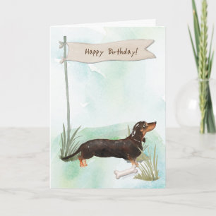 Carte Chien noir et tan Dachshund sous signe d'anniversa