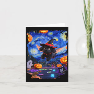 Carte Chien noir volant mignon drôle ciel nocturne étoil