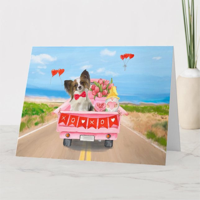 Carte Chien Papillon Camion de la Saint-Valentin Cœurs (Devant)