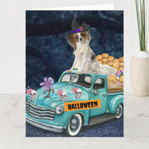 Carte Chien Papillon Halloween Camion Nuit Effrayante