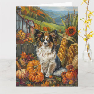 Carte Chien Papillon Récolte d'Automne Action de Grâce
