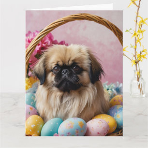 Carte Chien pekingese Oeufs de Pâques