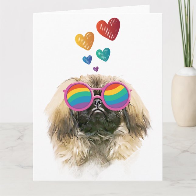 Carte Chien Pékinois avec coeurs Saint-Valentin (Devant)