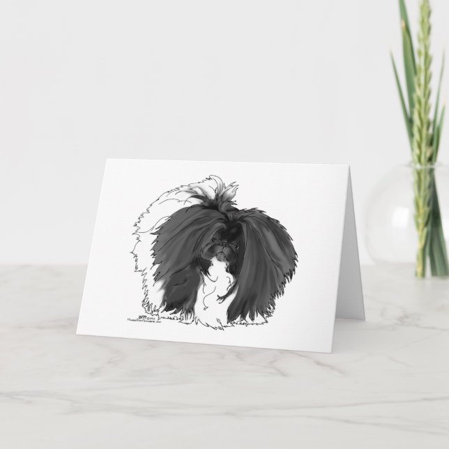 Carte Chien Pékinois Noir et Blanc (Devant)