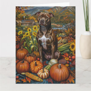 Carte Chien Pitbull Récolte d'Automne Action de Grâce