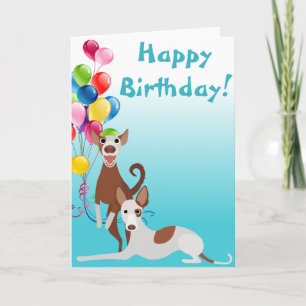 Carte Chien Podenco ibicenco d'anniversaire avec des bal