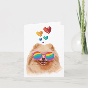 Carte Chien Pomeranian avec coeurs Saint-Valentin